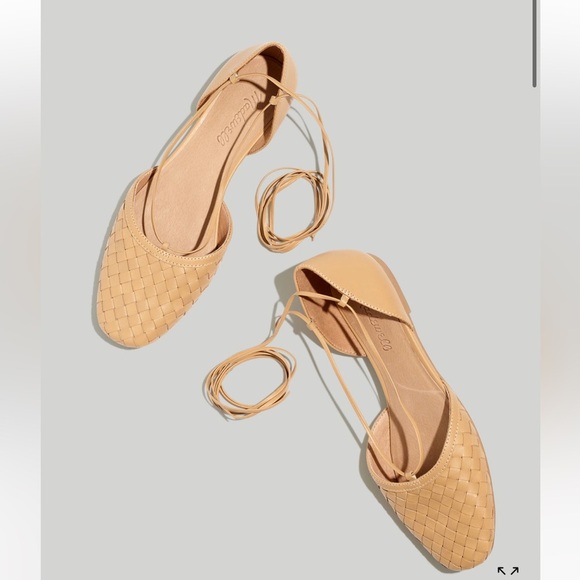 NWOT Madewell The Celina Lace-Up Flat in Woven Leather in Color Earthen Sand 7 - Picture 1 of 9
